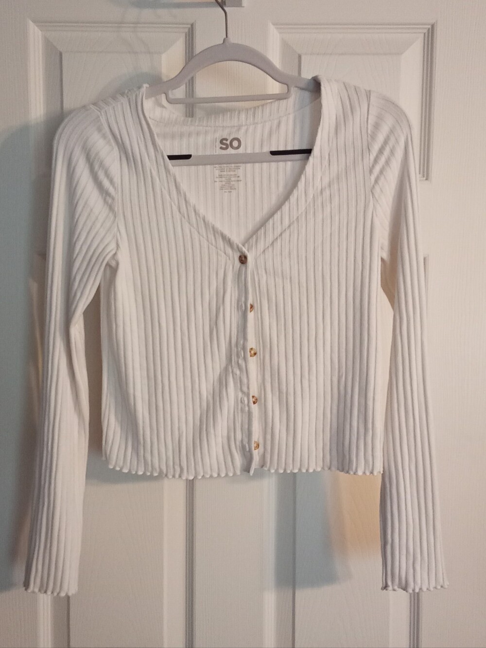 SO White Ribbed Button-Front Crop Cardigan - Picture 1 of 4